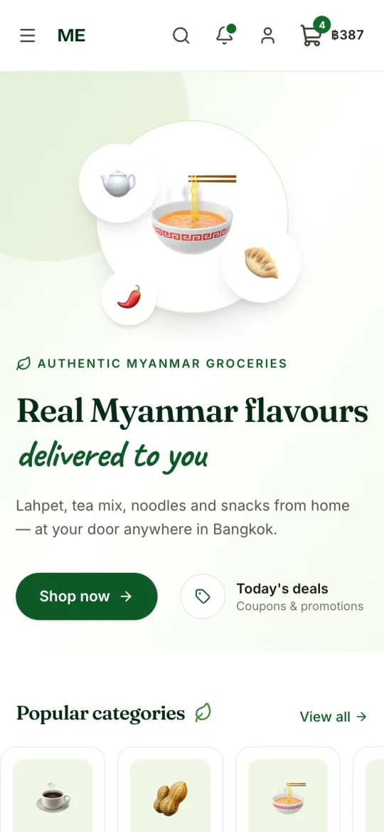 The Mingalar Eats shop on a phone